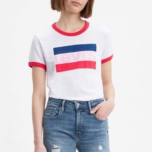 Levi’s Perfect Ringer Tee -White w/ Pink Logo
